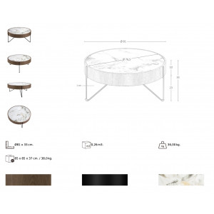 MILANA prémium dió/kerámia dohányzóasztal - 81cm