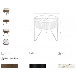 MILANA prémium dió/kerámia lerakóasztal - 50cm