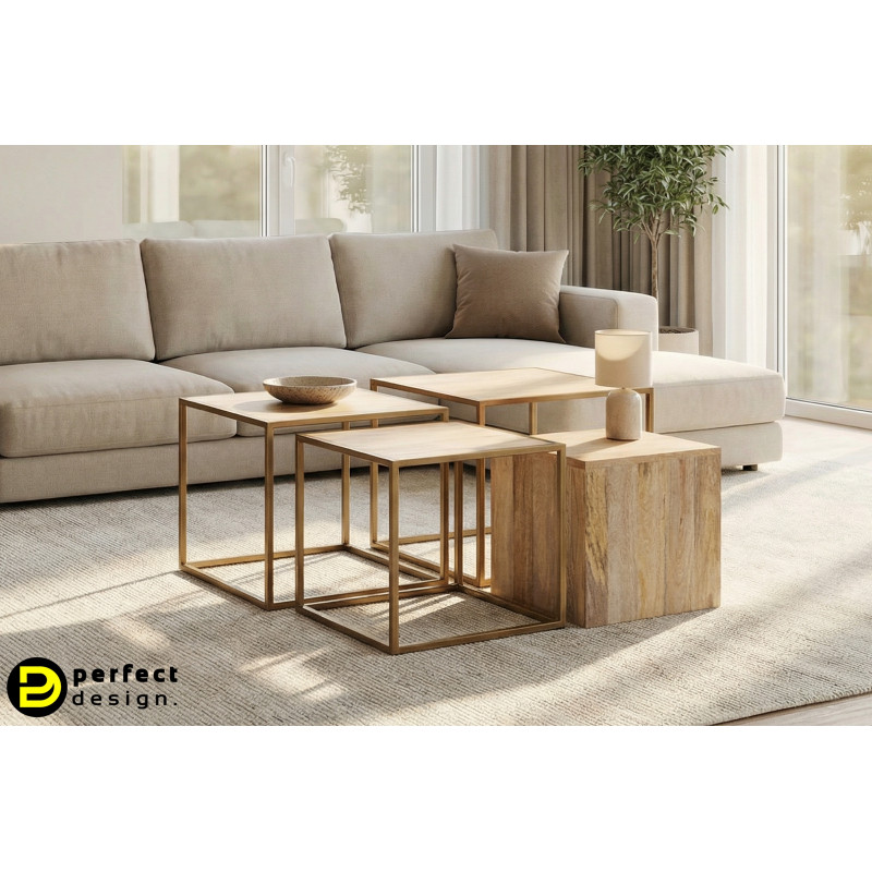 JAINEK design mangófa dohányzóasztal szett