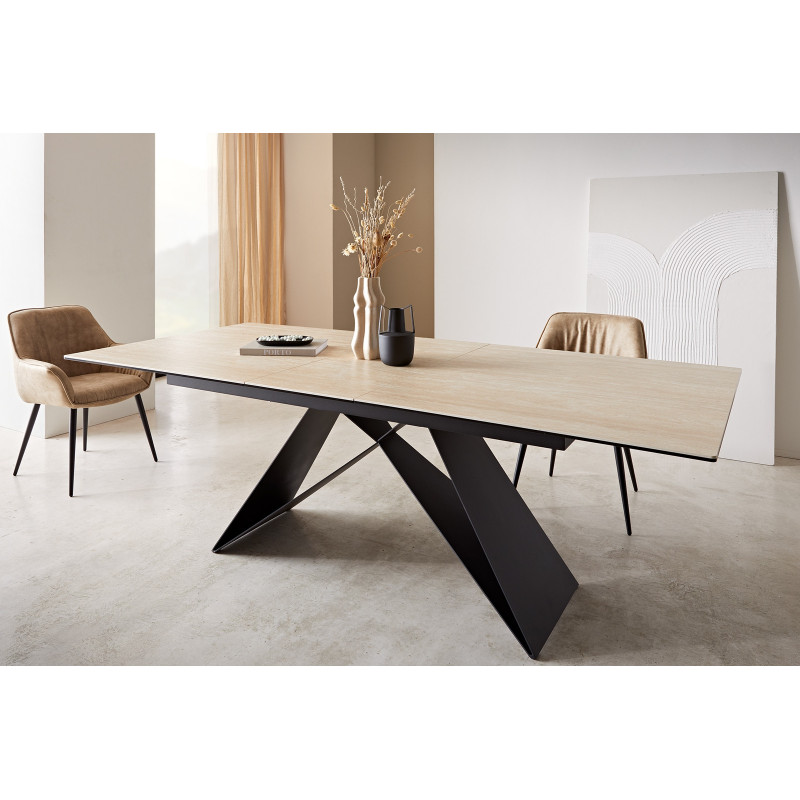 TIBUR prémium kerámia étkezőasztal - 180-220cm - travertin