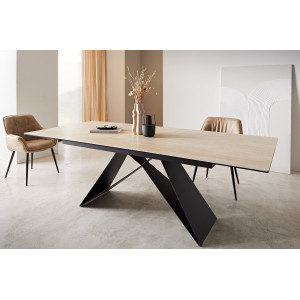 TIBUR prémium kerámia étkezőasztal - 180-220cm - travertin Bővíthető étkezőasztal