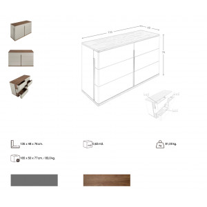 SALAR exkluzív fiókos komód- dió/szürke - 135cm