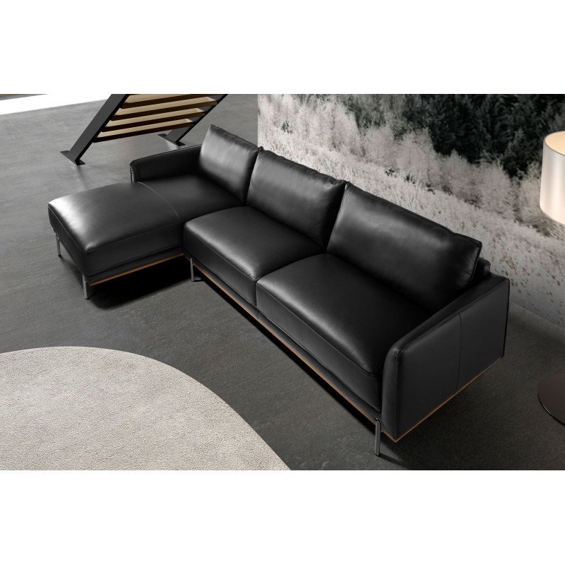 TESORILLO prémium bőr sarokkanapé - balos kivitel - fekete