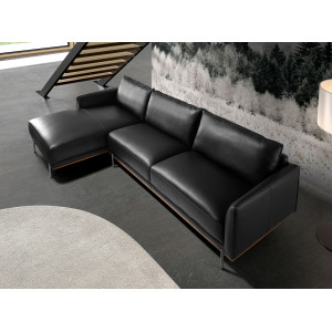 TESORILLO prémium bőr sarokkanapé - balos kivitel - fekete