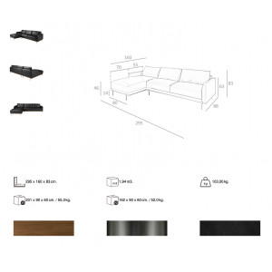 TESORILLO prémium bőr sarokkanapé - balos kivitel - fekete