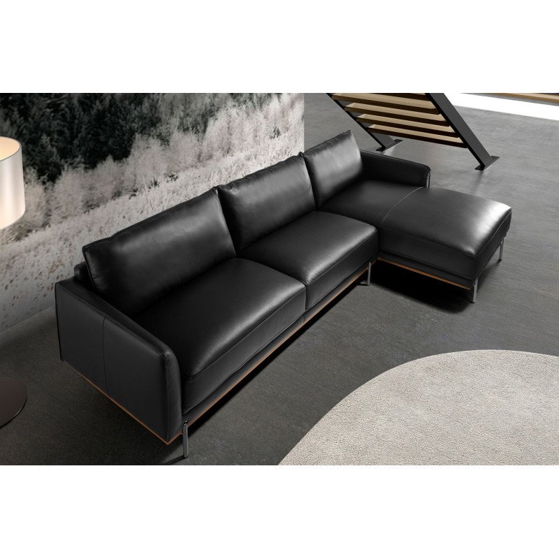 TESORILLO prémium bőr sarokkanapé - jobbos kivitel - fekete