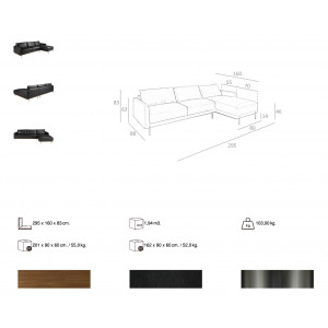 TESORILLO prémium bőr sarokkanapé - jobbos kivitel - fekete