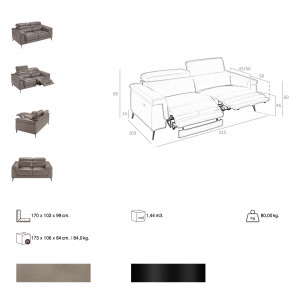 HERMANAS prémium bőr relax kanapé - 2 személyes - szürkésbarna