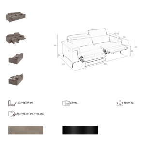 HERMANAS prémium bőr relax kanapé - 3 személyes - szürkésbarna