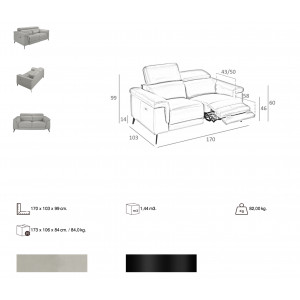 HERMANAS prémium bőr relax kanapé - 2 személyes - világosszürke