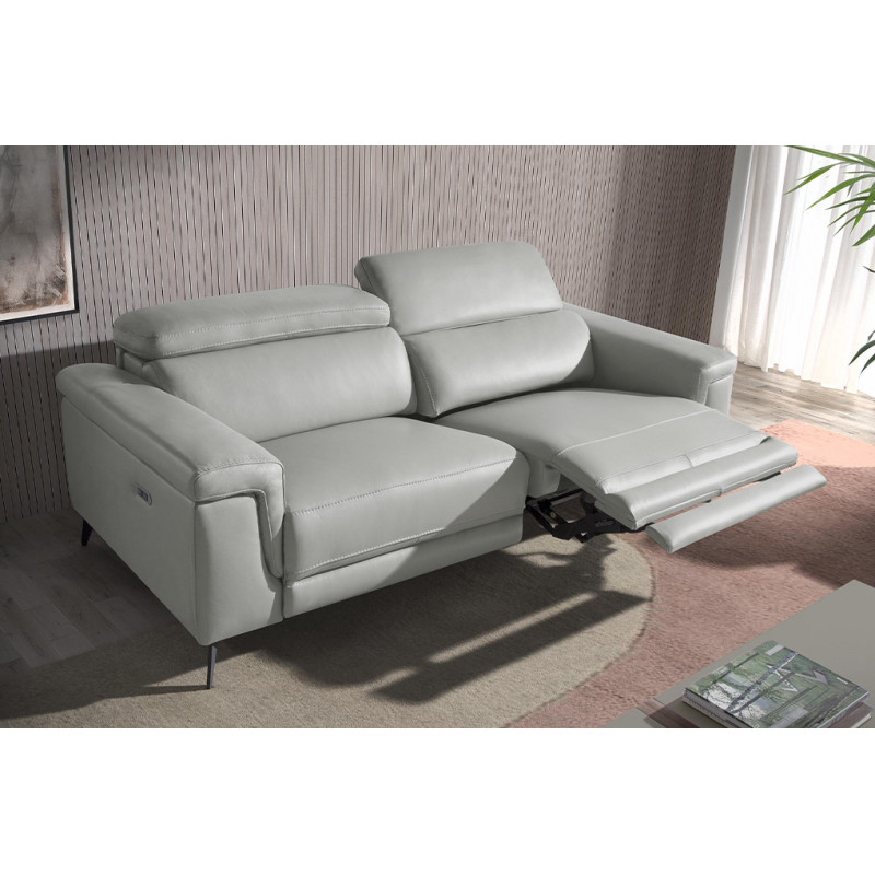 HERMANAS prémium bőr relax kanapé - 3 személyes - világosszürke