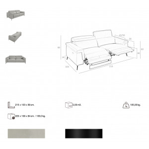 HERMANAS prémium bőr relax kanapé - 3 személyes - világosszürke