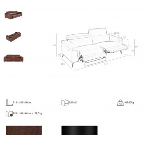 HERMANAS prémium bőr relax kanapé - 3 személyes - konyakbarna