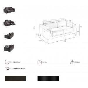 HERMANAS prémium bőr relax kanapé - 2 személyes - csokoládébarna