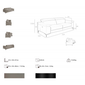 PIZARRA prémium bőr relax kanapé - 3 személyes - szürke