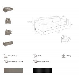 PIZARRA prémium bőr relax kanapé - 3 személyes - szürke