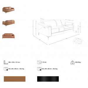 PICASSENT prémium bőr relax kanapé - 3 személyes - barna