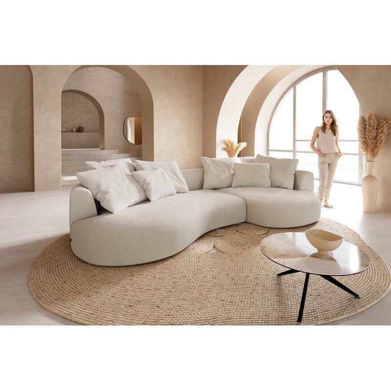 COLMAN modern kanapé - fehér bouclé - 328cm