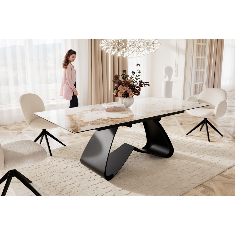 MURANO prémium kerámia étkezőasztal - 180-220cm - beige márvány