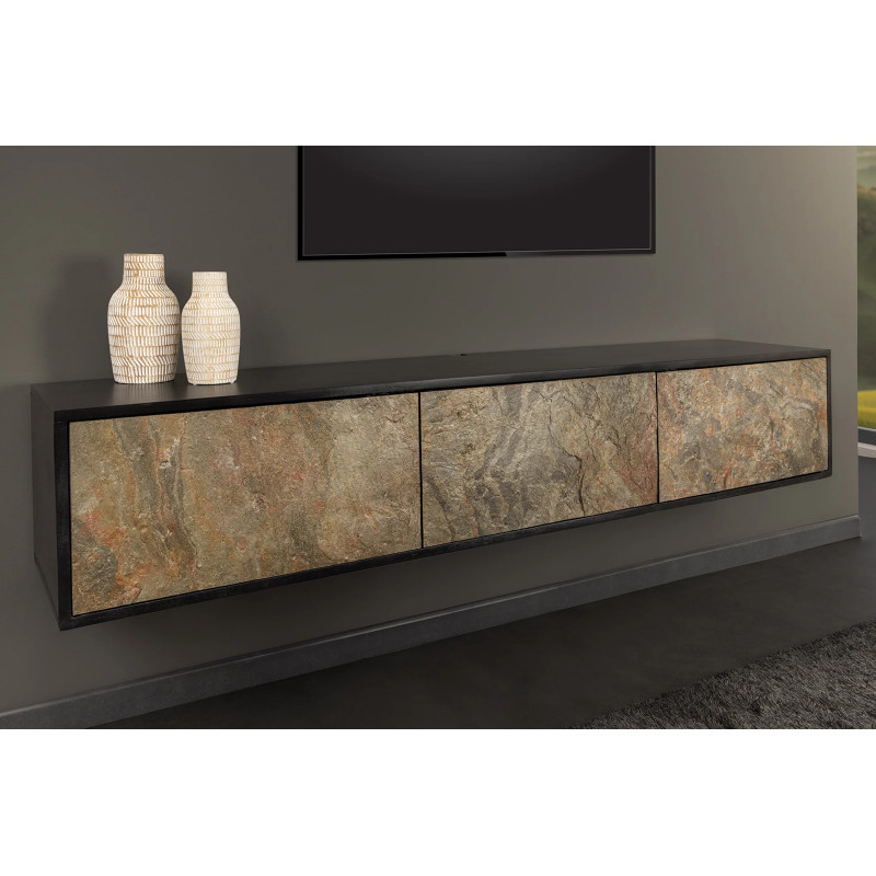 MOUNTAIN SOUL különleges kőfurnéros fali TV-szekrény - 160cm - beige