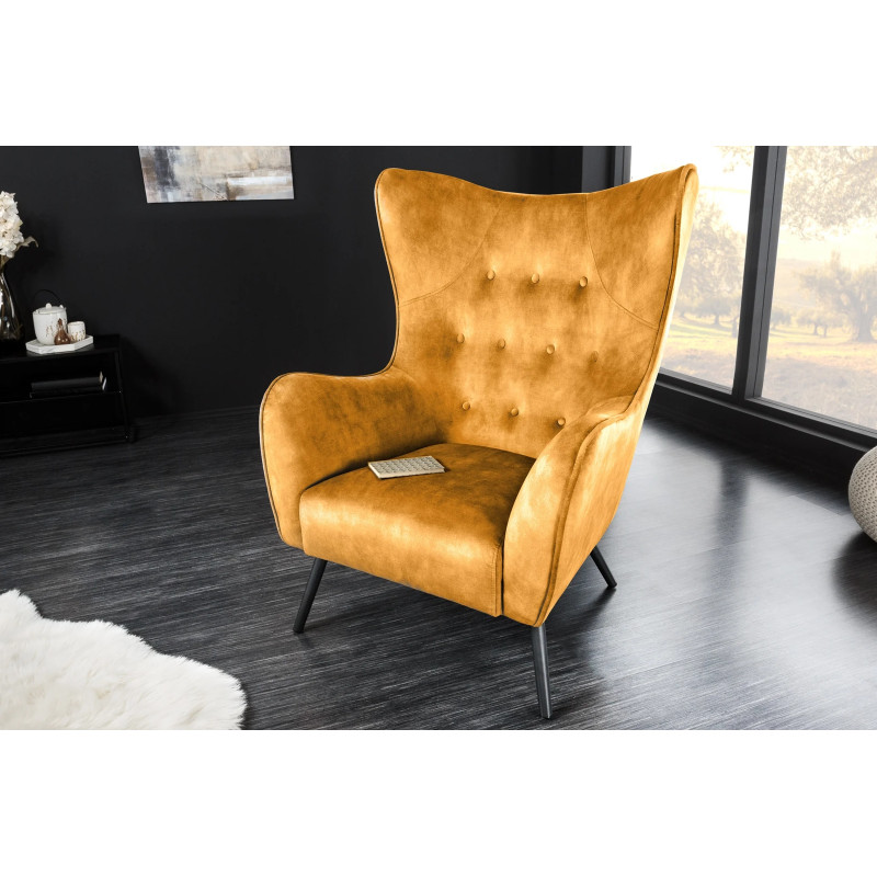 AMSTERDAM design bársony fotel - sárga