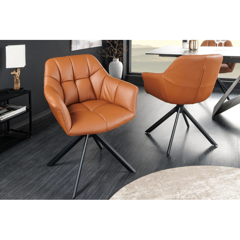 PAPILLON design forgatható szék - valódi bőr - konyak