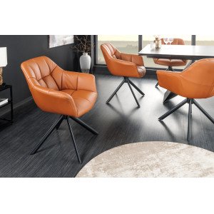 PAPILLON design forgatható szék - valódi bőr - konyak