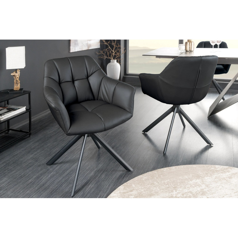 PAPILLON design forgatható szék - valódi bőr - fekete