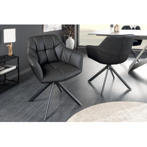 PAPILLON design forgatható szék - valódi bőr - fekete INVICTA