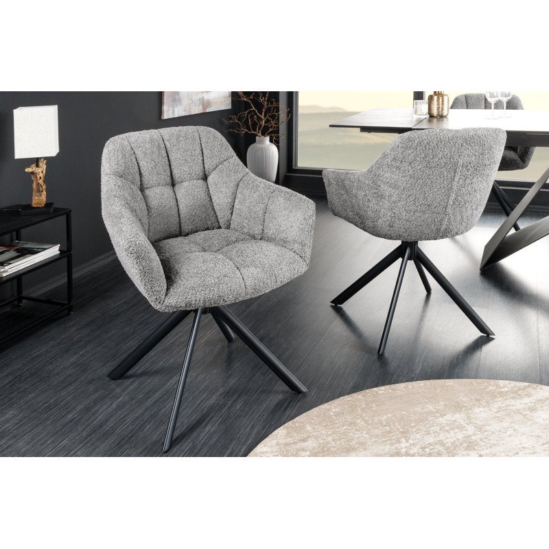 PAPILLON design forgatható bouclé szék - szürke