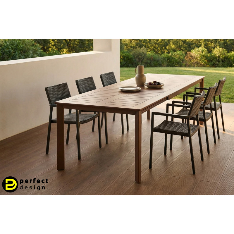 KONNOR prémium bővíthető kültéri étkezőasztal - 160-240cm - barna