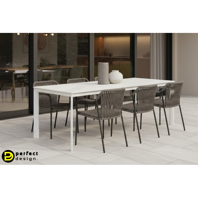 ALORCA prémium kültéri kő étkezőasztal - 180cm - fehér