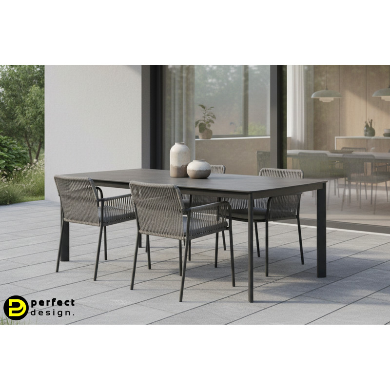 ALORCA prémium kültéri kő étkezőasztal - 180cm - antracit