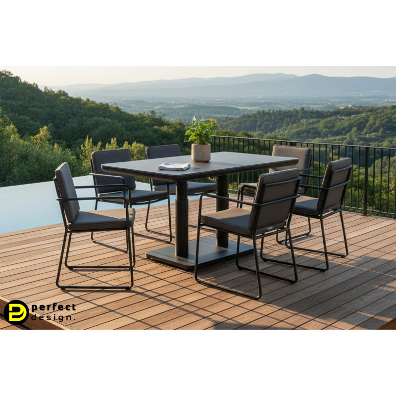 MIGUEL állítható magasságú prémium kültéri kerámia étkezőasztal - 140cm - antracit