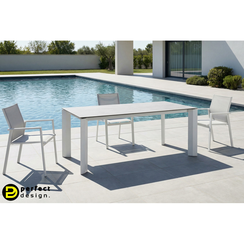 OTAVIO prémium kültéri kő étkezőasztal - 180cm - fehér