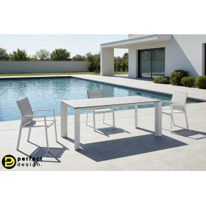 OTAVIO prémium kültéri kő étkezőasztal - 180cm - fehér