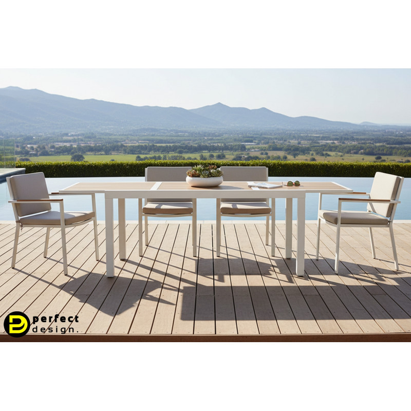 HELEN modern bővíthető kültéri étkezőasztal - 160-240cm - fehér