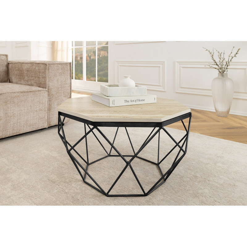 DIAMOND modern travertin dohányzóasztal - 70cm - fekete