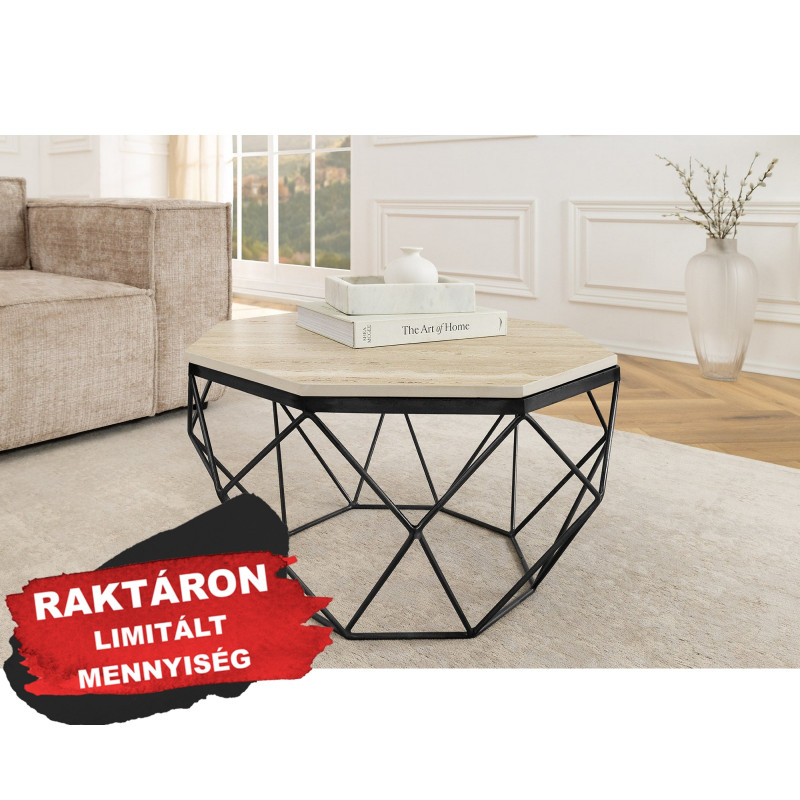 DIAMOND modern travertin dohányzóasztal - 70cm - fekete