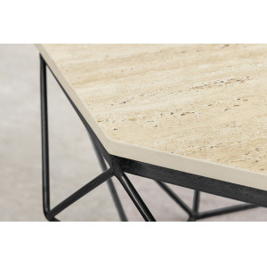 DIAMOND modern travertin dohányzóasztal - 70cm - fekete