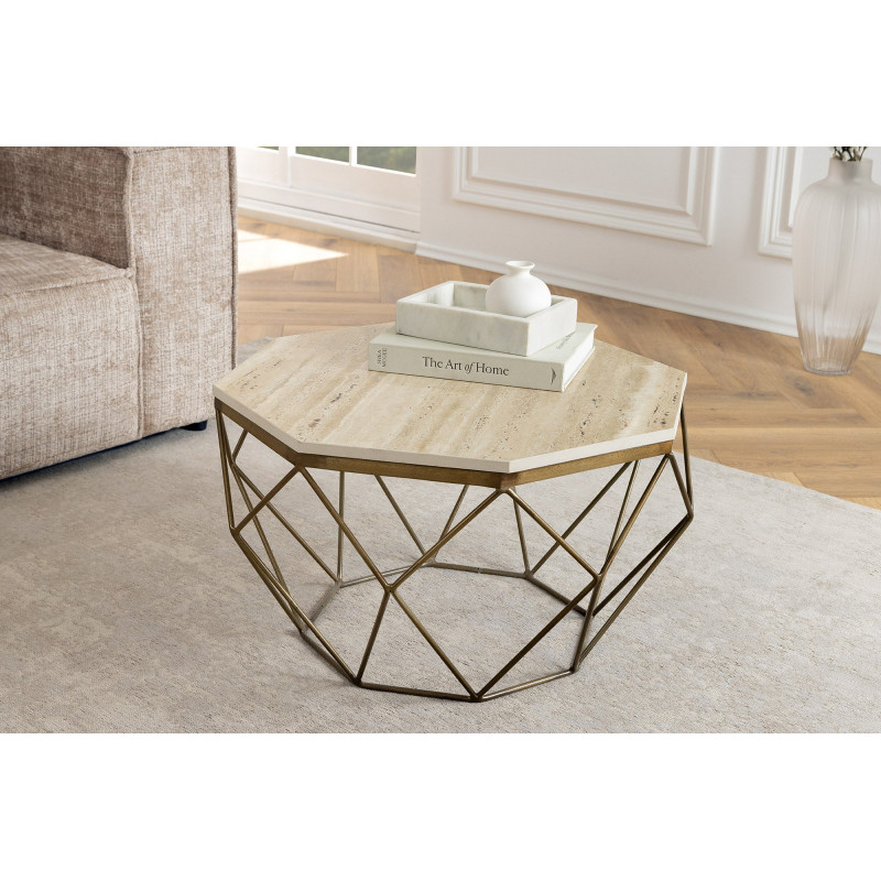 DIAMOND modern travertin dohányzóasztal - 70cm - réz