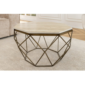DIAMOND modern travertin dohányzóasztal - 70cm - réz