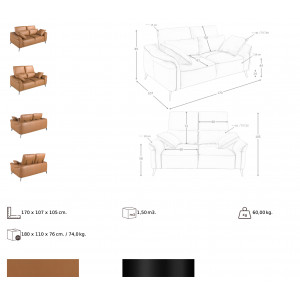 PALOMO prémium bőr kanapé - 2 személyes