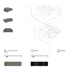 NIETO prémium bőr relax kanapé - 2 személyes - szürke