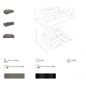 NIETO prémium bőr relax kanapé - 3 személyes - szürke