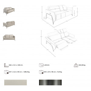ESPOSITO prémium bőr relax kanapé - 2 személyes - beige