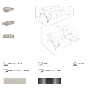ESPOSITO prémium bőr relax kanapé - 3 személyes - beige