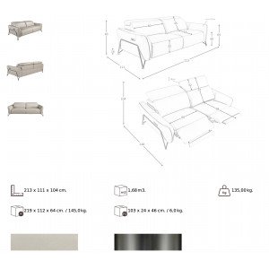 ESPOSITO prémium bőr relax kanapé - 3 személyes - beige
