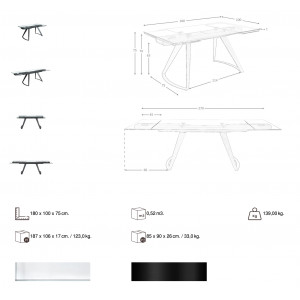 MARTINI prémium bővíthető üveg étkezőasztal - 180-270cm