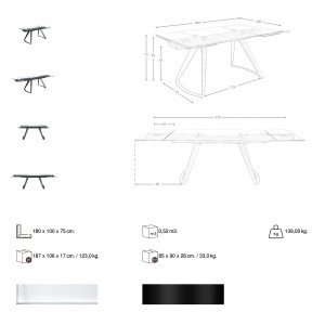 MARTINI prémium bővíthető üveg étkezőasztal - 180-270cm
